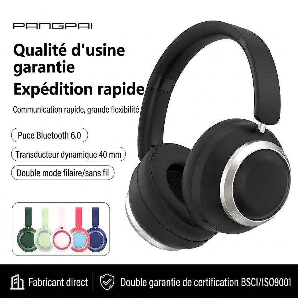 Casque audio sans fil stéréo HiFi P21, Bluetooth 6.0, haut-parleurs de 40 mm, autonomie de 8 heures