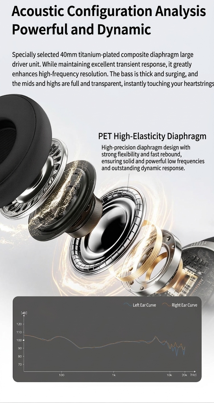 P21 HiFi Stereo Wireless Over-Ear Headphones, Bluetooth 6.0, 40mm Drivers, 8H Playtime