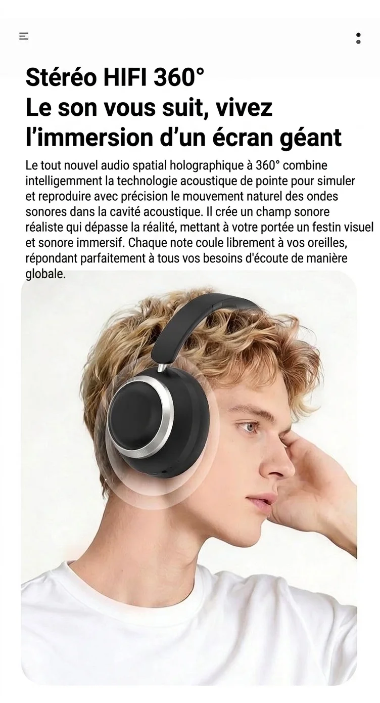 Casque audio sans fil stéréo HiFi P21, Bluetooth 6.0, haut-parleurs de 40 mm, autonomie de 8 heures