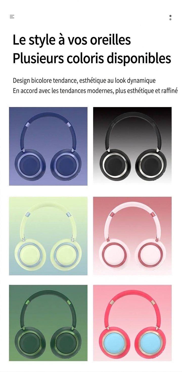 Casque audio sans fil stéréo HiFi P21, Bluetooth 6.0, haut-parleurs de 40 mm, autonomie de 8 heures