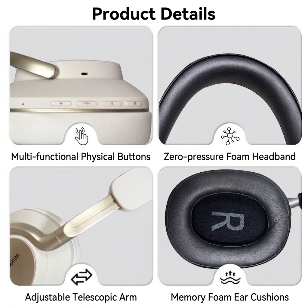 PANGPAI PX71 ANC Wireless Over-Ear Headphones, Active Noise Cancelling, Bluetooth 5.4, 35H Battery