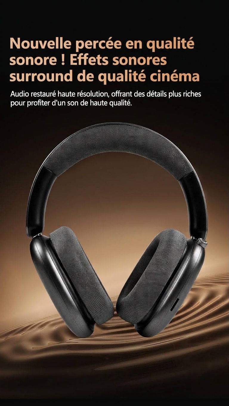 Casque Bluetooth sans fil supra-auriculaire à réduction de bruit