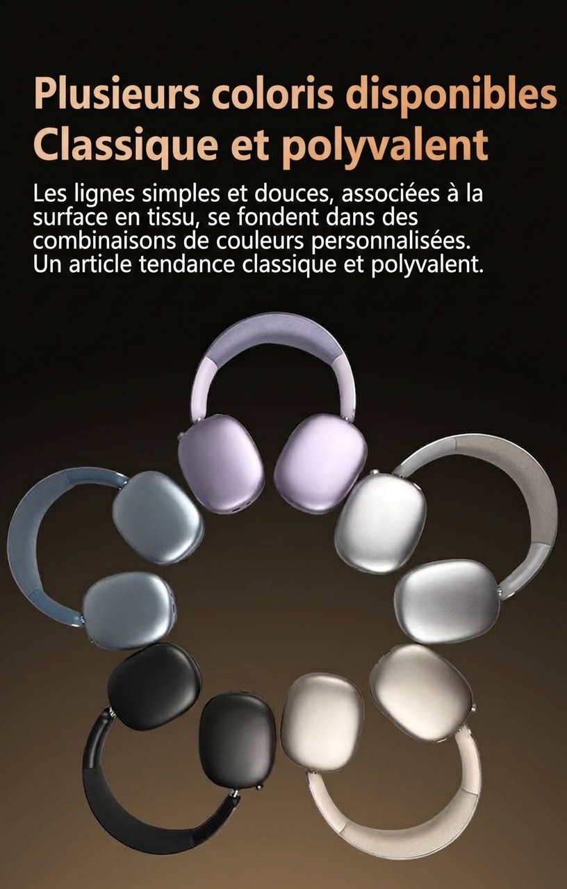 Casque Bluetooth sans fil supra-auriculaire à réduction de bruit