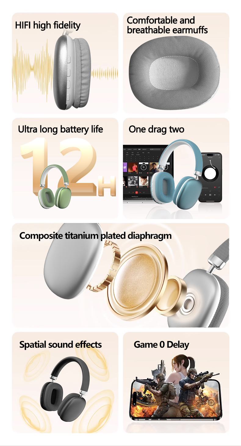 Wireless Over-Ear Headphones with Mesh Ear Cushions