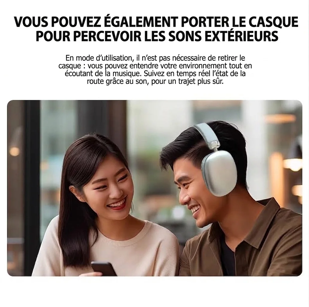 Casque audio sans fil supra-auriculaire avec coussinets d'oreille en maille