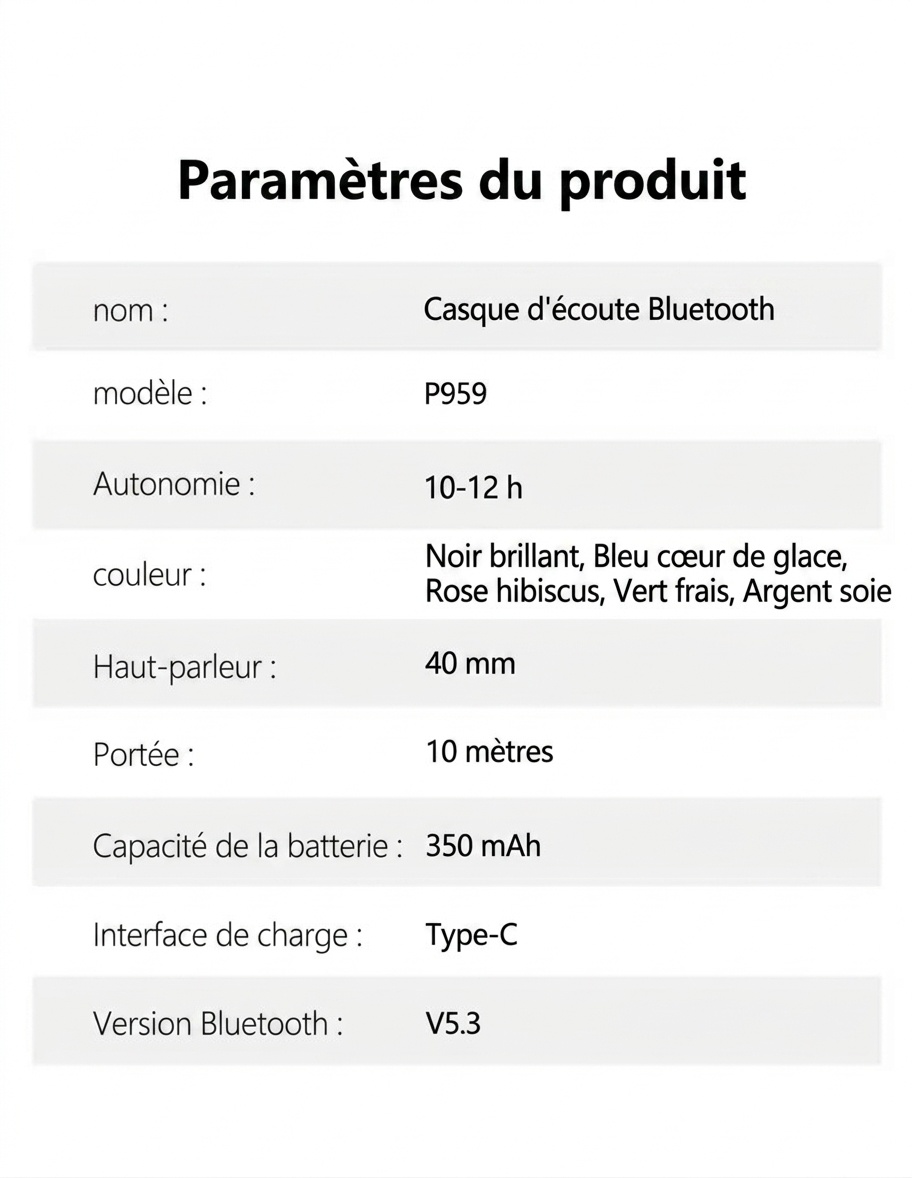 P959 Wireless Bluetooth Over-Ear Headphones