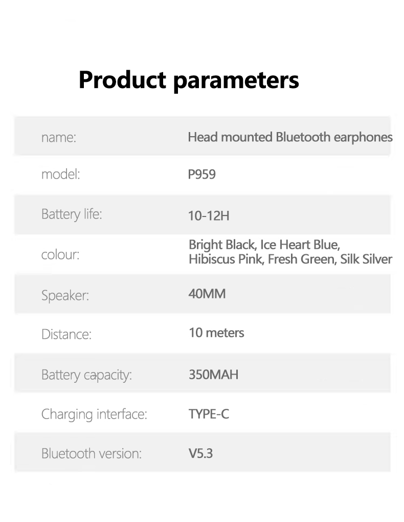 P959 Wireless Bluetooth Over-Ear Headphones