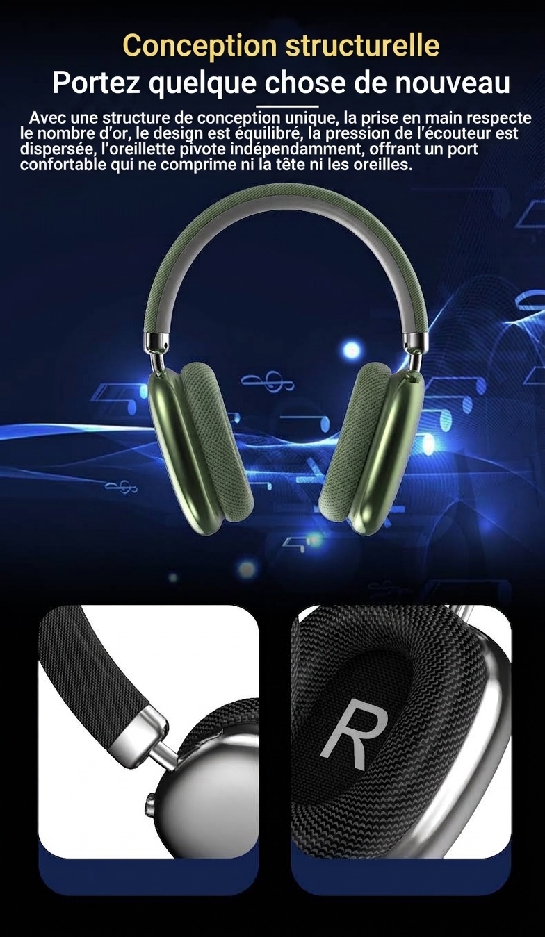 P959 Wireless Bluetooth Over-Ear Headphones