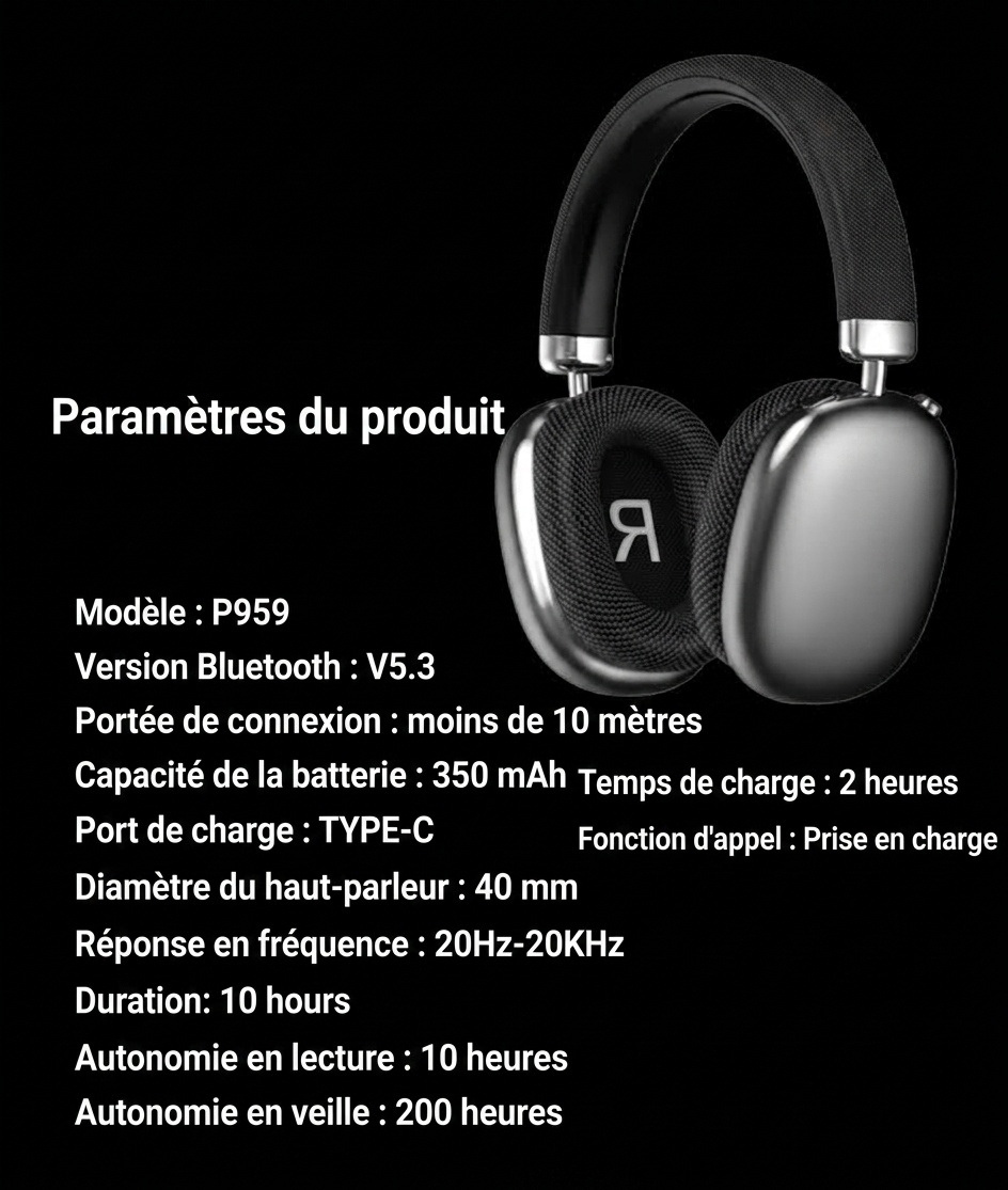P959 Wireless Bluetooth Over-Ear Headphones
