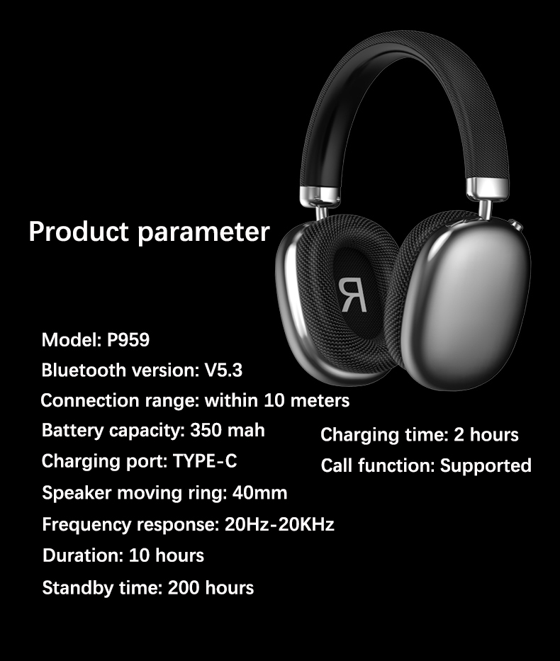 P959 Wireless Bluetooth Over-Ear Headphones