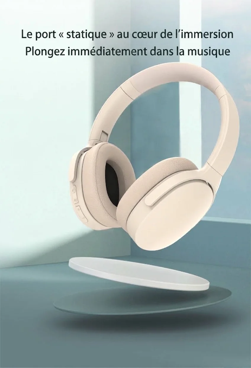 Casque audio sans fil supra-auriculaire à réduction de bruit active avec Bluetooth 5.3