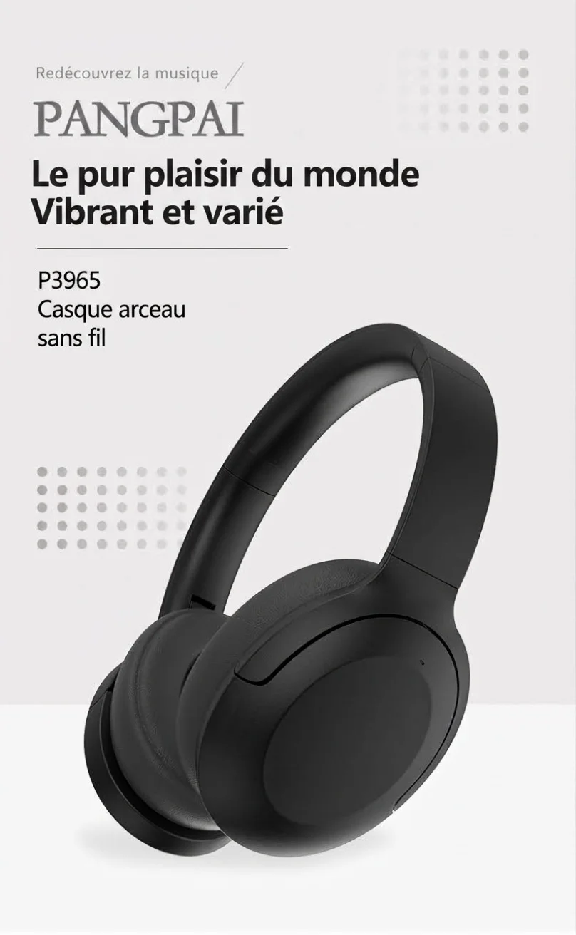 Casque sans fil supra-auriculaire à réduction de bruit active Bluetooth 5.3
