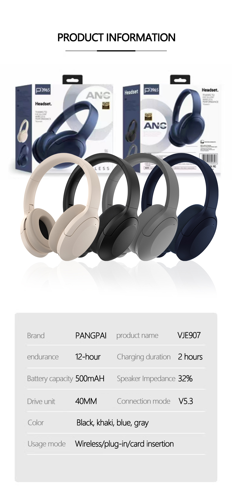 Wireless Over-Ear ANC Bluetooth 5.3 Headphones