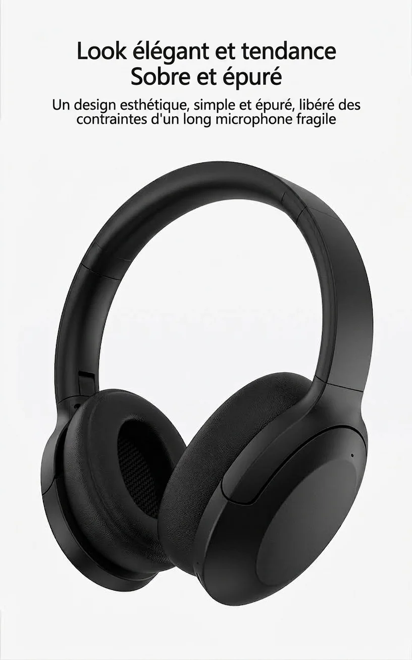 Casque sans fil supra-auriculaire à réduction de bruit active Bluetooth 5.3