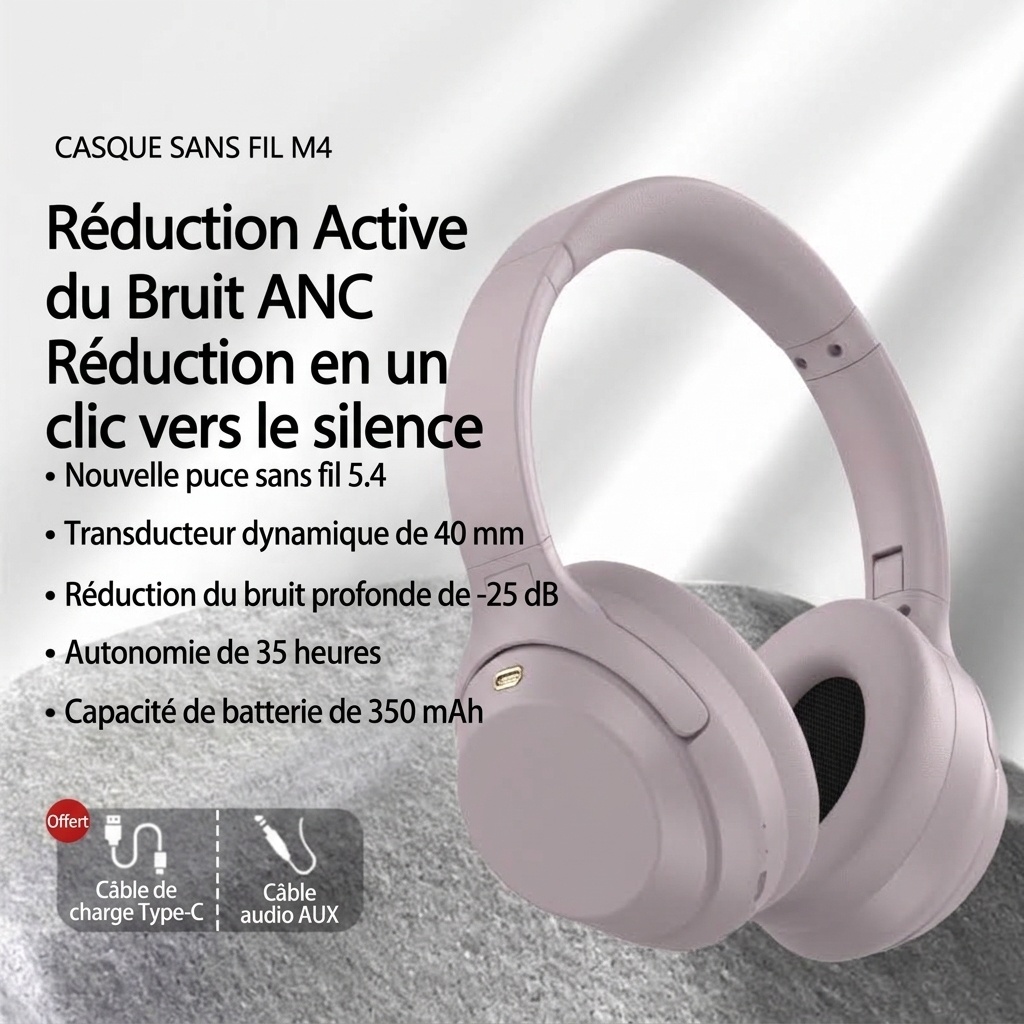 M4 Wireless Noise Reduction Over-Ear Bluetooth Headphones