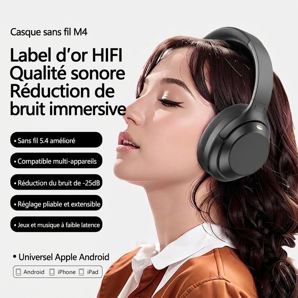 M4 Wireless Noise Reduction Over-Ear Bluetooth Headphones