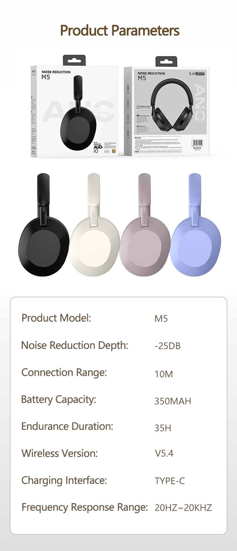 Wireless ANC Over-Ear Headphones with Bluetooth 5.4