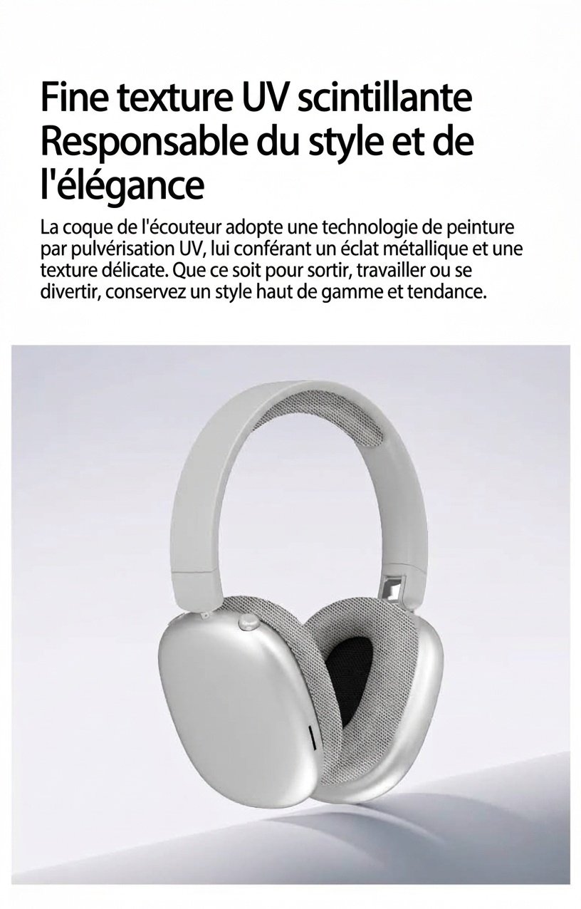 Casque Bluetooth sans fil supra-auriculaire avec oreillettes en maille