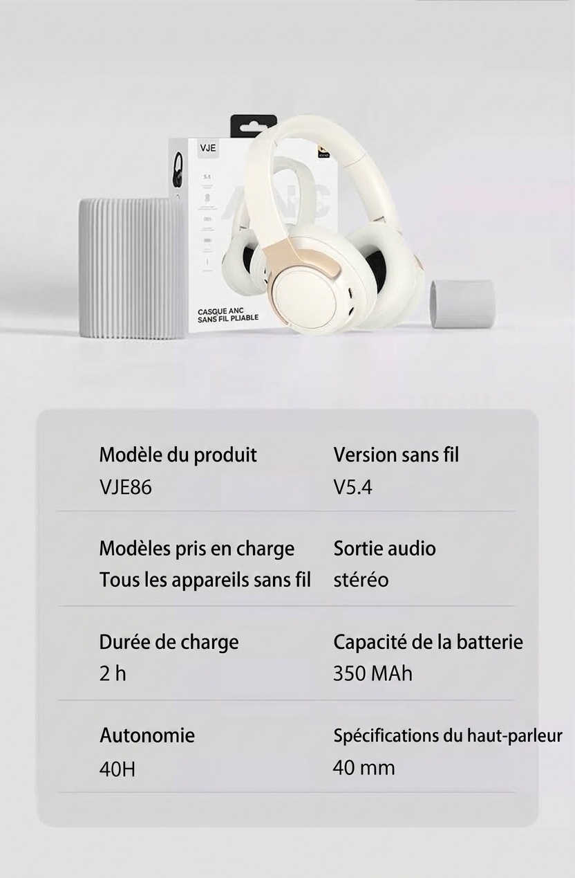 Wireless Over-Ear ANC Active Noise Cancelling Headphones