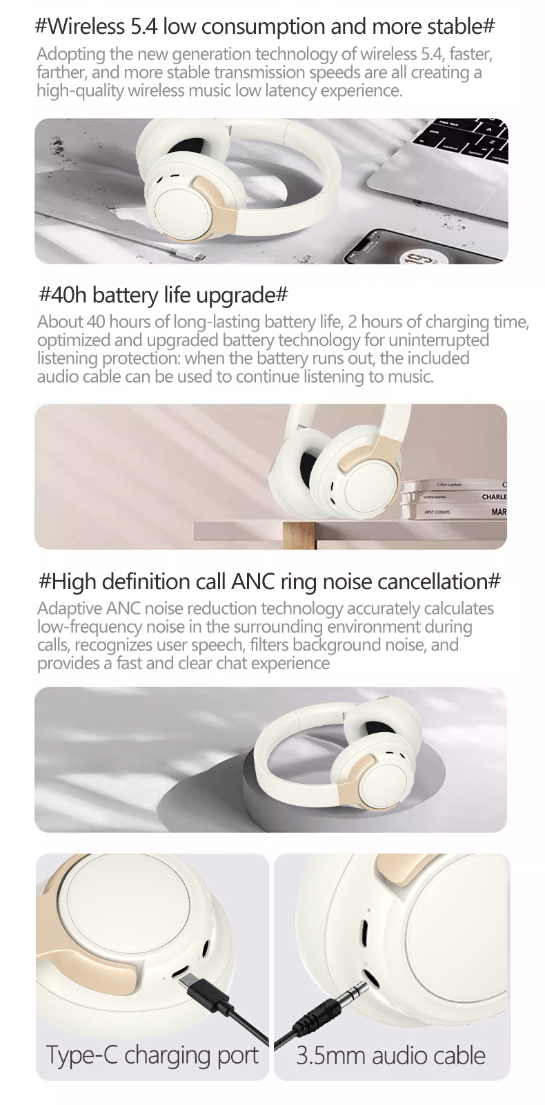 Wireless Over-Ear ANC Active Noise Cancelling Headphones
