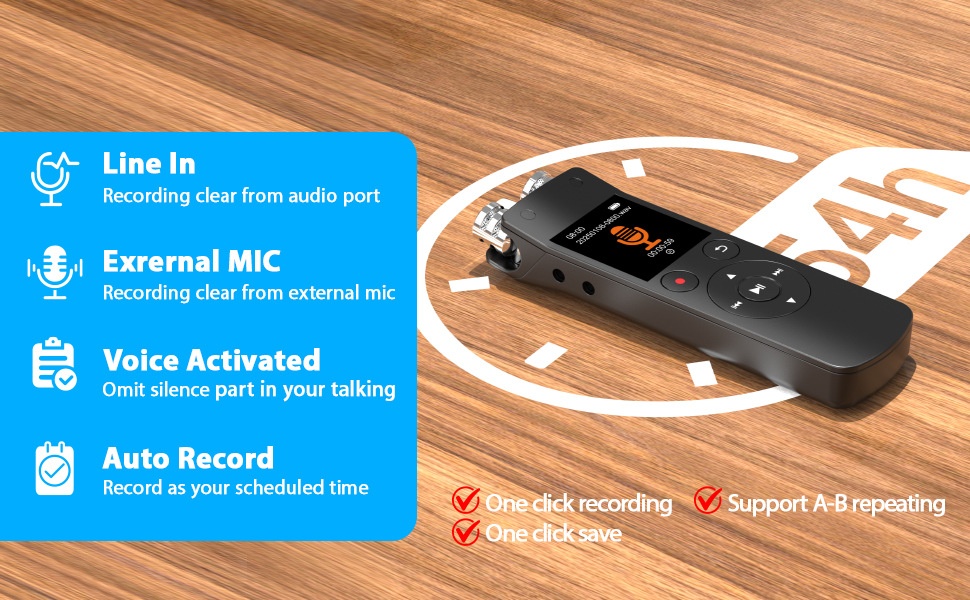 Grabadora de voz digital portátil con Bluetooth 5.2, micrófono de alta sensibilidad, cancelación de ruido avanzada, 20 horas de grabación continua, N15 negra