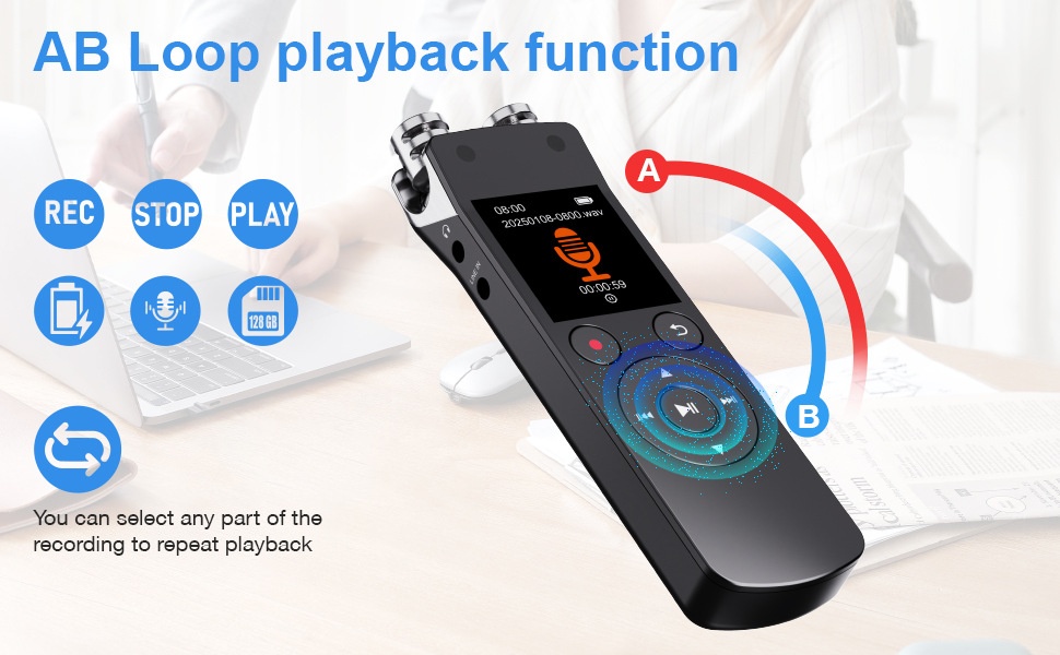 Grabadora de voz digital portátil con Bluetooth 5.2, micrófono de alta sensibilidad, cancelación de ruido avanzada, 20 horas de grabación continua, N15 negra