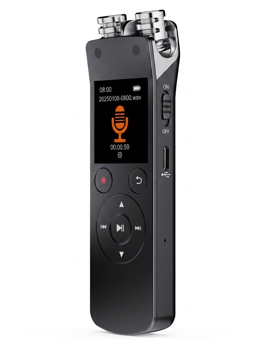 Grabadora de voz digital portátil con Bluetooth 5.2, micrófono de alta sensibilidad, cancelación de ruido avanzada, 20 horas de grabación continua, N15 negra