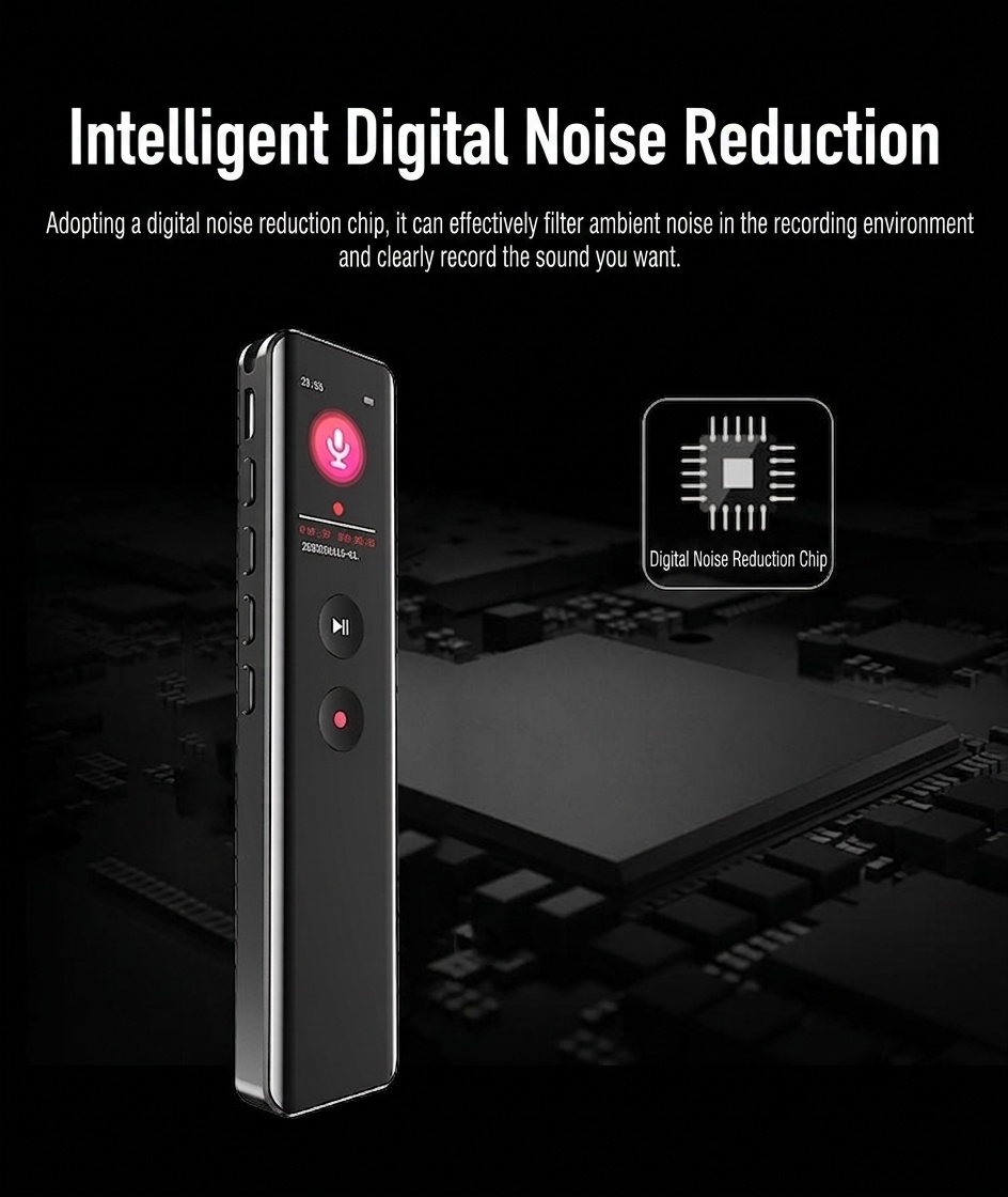 Grabadora de voz digital portátil con reproducción HiFi, cancelación de ruido inteligente, cifrado seguro de archivos, batería de larga duración, N5 negra