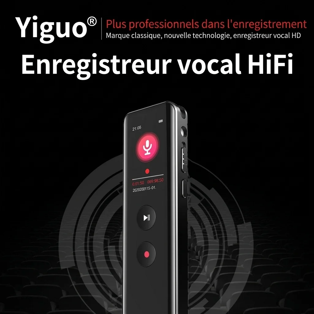 Enregistreur vocal numérique portable avec lecture HiFi, réduction intelligente du bruit, cryptage sécurisé des fichiers, autonomie prolongée, N5 Noir