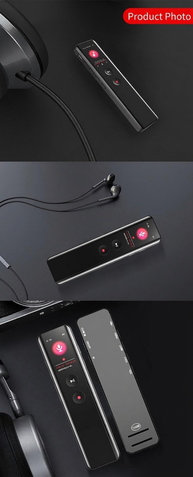 Grabadora de voz digital portátil con reproducción HiFi, cancelación de ruido inteligente, cifrado seguro de archivos, batería de larga duración, N5 negra