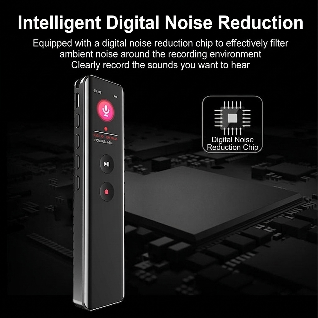 Grabadora de voz digital portátil con reproducción HiFi, cancelación de ruido inteligente, cifrado seguro de archivos, batería de larga duración, N5 negra
