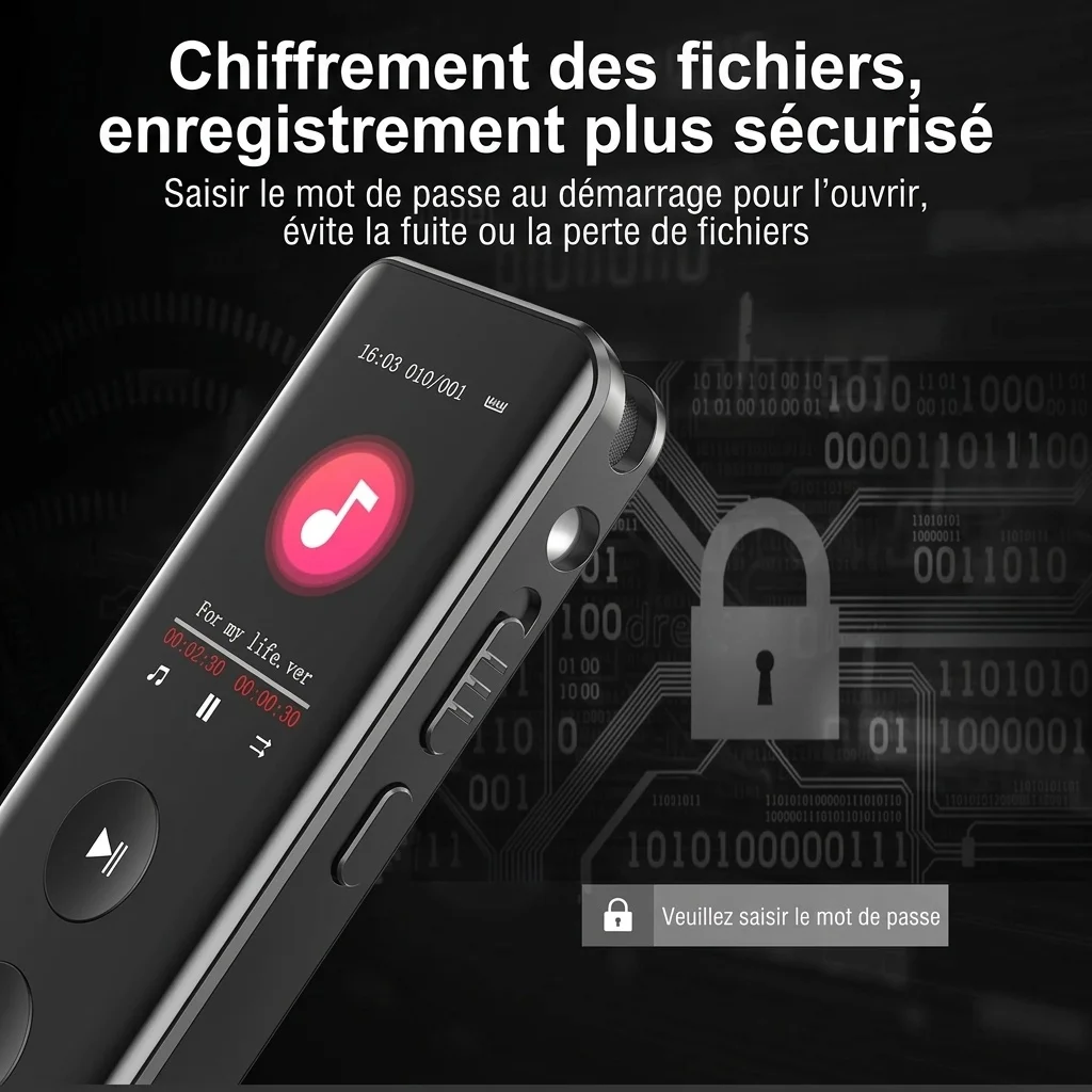 Enregistreur vocal numérique portable avec lecture HiFi, réduction intelligente du bruit, cryptage sécurisé des fichiers, autonomie prolongée, N5 Noir