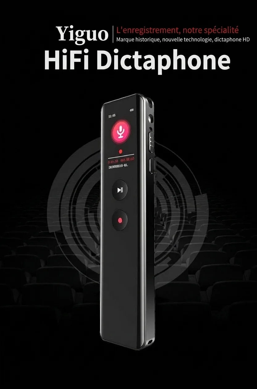 Enregistreur vocal numérique portable avec lecture HiFi, réduction intelligente du bruit, cryptage sécurisé des fichiers, autonomie prolongée, N5 Noir