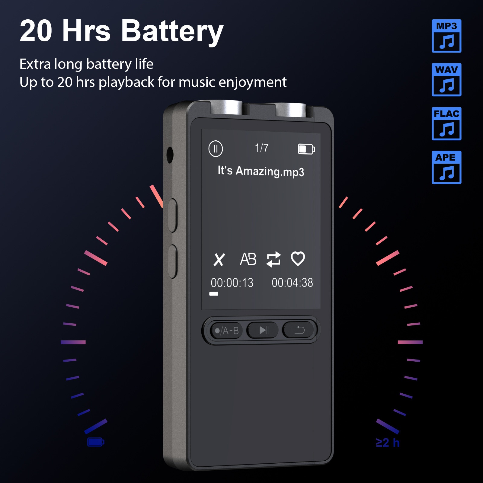 Reproductor MP3 portátil con 128 GB de almacenamiento interno, conectividad Bluetooth 5.2, audio de alta fidelidad, 20 horas de duración de la batería, N27 Negro