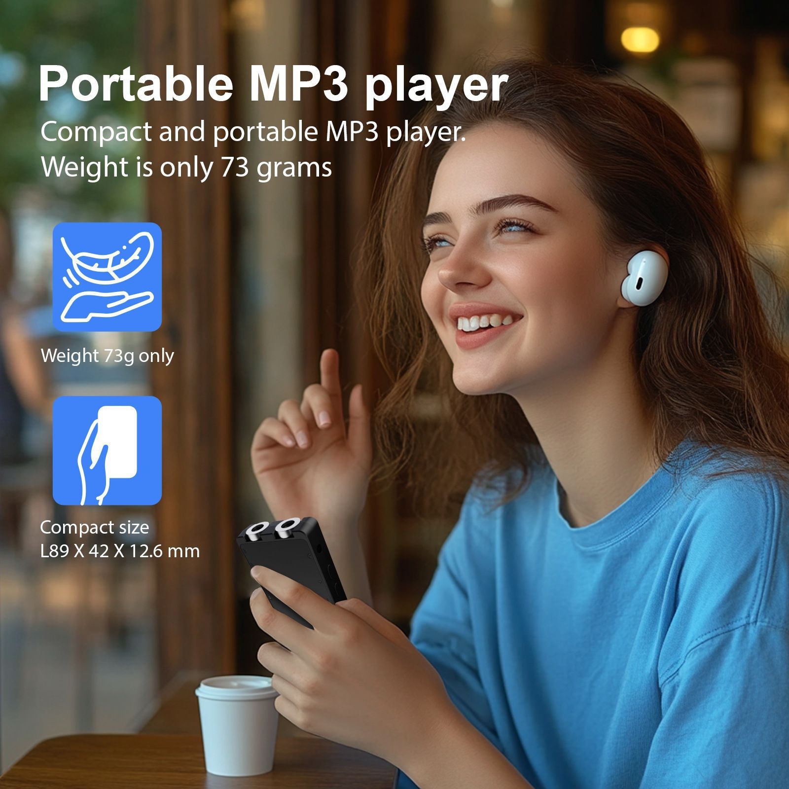 Reproductor MP3 portátil con 128 GB de almacenamiento interno, conectividad Bluetooth 5.2, audio de alta fidelidad, 20 horas de duración de la batería, N27 Negro