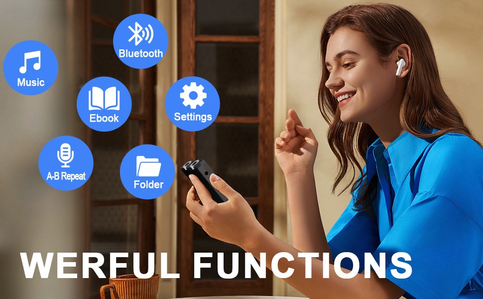 Reproductor MP3 portátil con 128 GB de almacenamiento interno, conectividad Bluetooth 5.2, audio de alta fidelidad, 20 horas de duración de la batería, N27 Negro