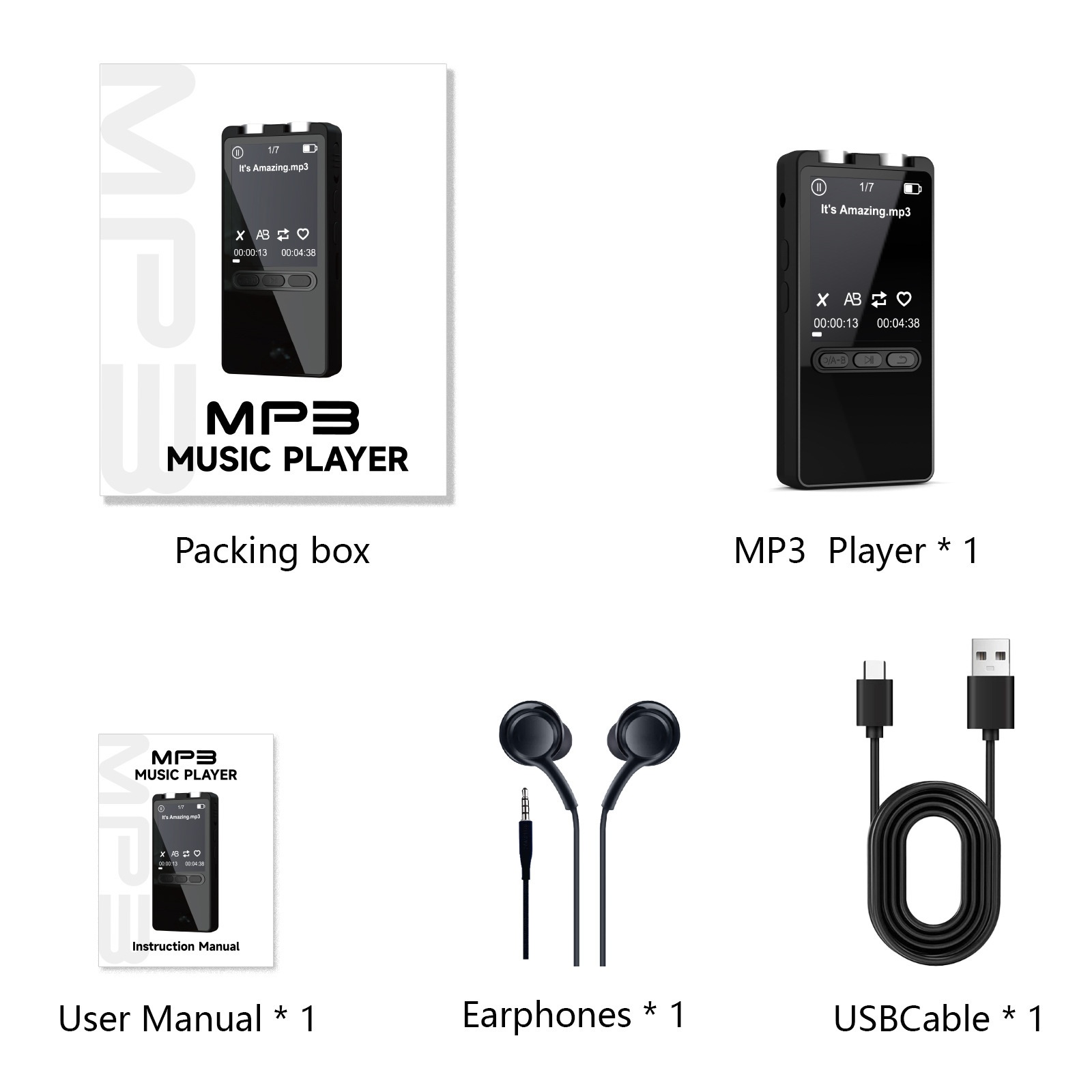 Reproductor MP3 portátil con 128 GB de almacenamiento interno, conectividad Bluetooth 5.2, audio de alta fidelidad, 20 horas de duración de la batería, N27 Negro