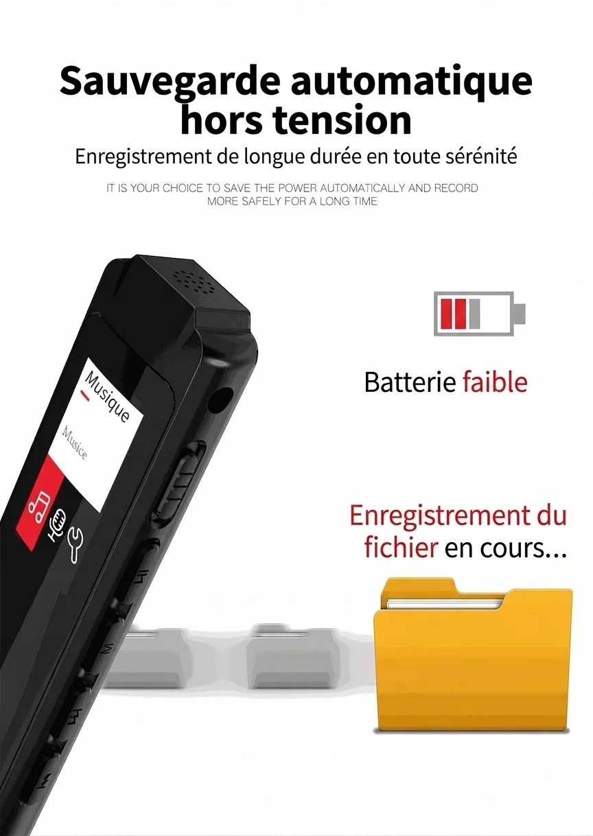 Enregistreur vocal numérique et lecteur MP3 2 en 1, microphone haute fidélité, réduction intelligente du bruit, autonomie prolongée, appareil audio portable, N1 Noir