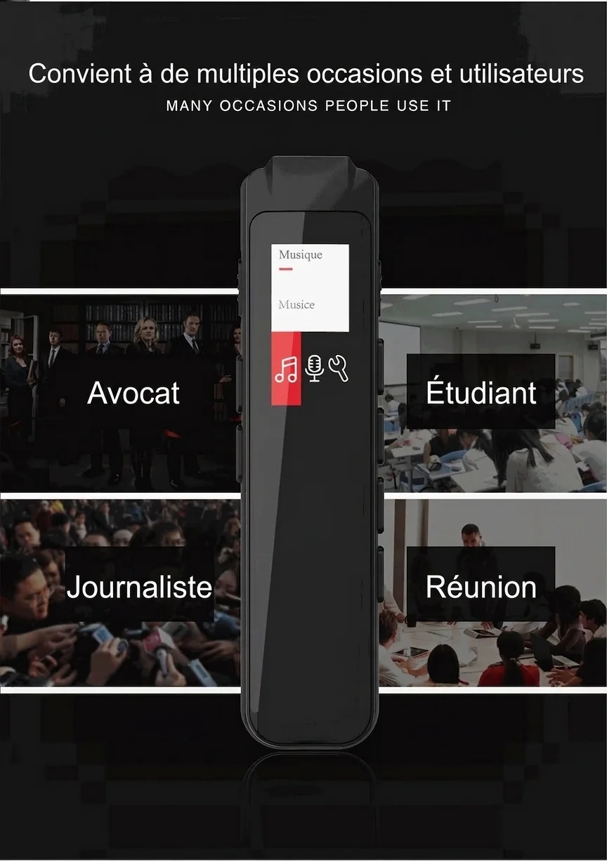 Enregistreur vocal numérique et lecteur MP3 2 en 1, microphone haute fidélité, réduction intelligente du bruit, autonomie prolongée, appareil audio portable, N1 Noir