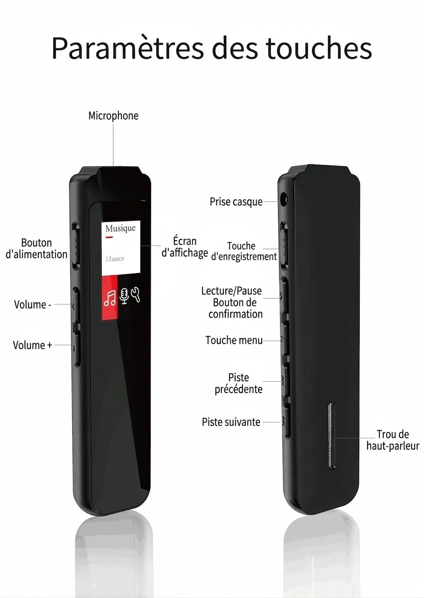 Enregistreur vocal numérique et lecteur MP3 2 en 1, microphone haute fidélité, réduction intelligente du bruit, autonomie prolongée, appareil audio portable, N1 Noir