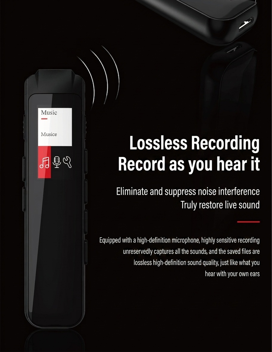 Grabadora de voz digital y reproductor de MP3 2 en 1, micrófono de alta fidelidad, cancelación de ruido inteligente, batería de larga duración, dispositivo de audio portátil, N1 Negro