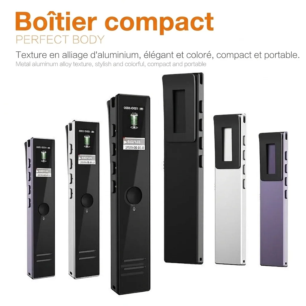 Enregistreur vocal numérique compact avec écran LED HD, lecture MP3, réduction intelligente du bruit, autonomie de 13 heures, N8S Noir