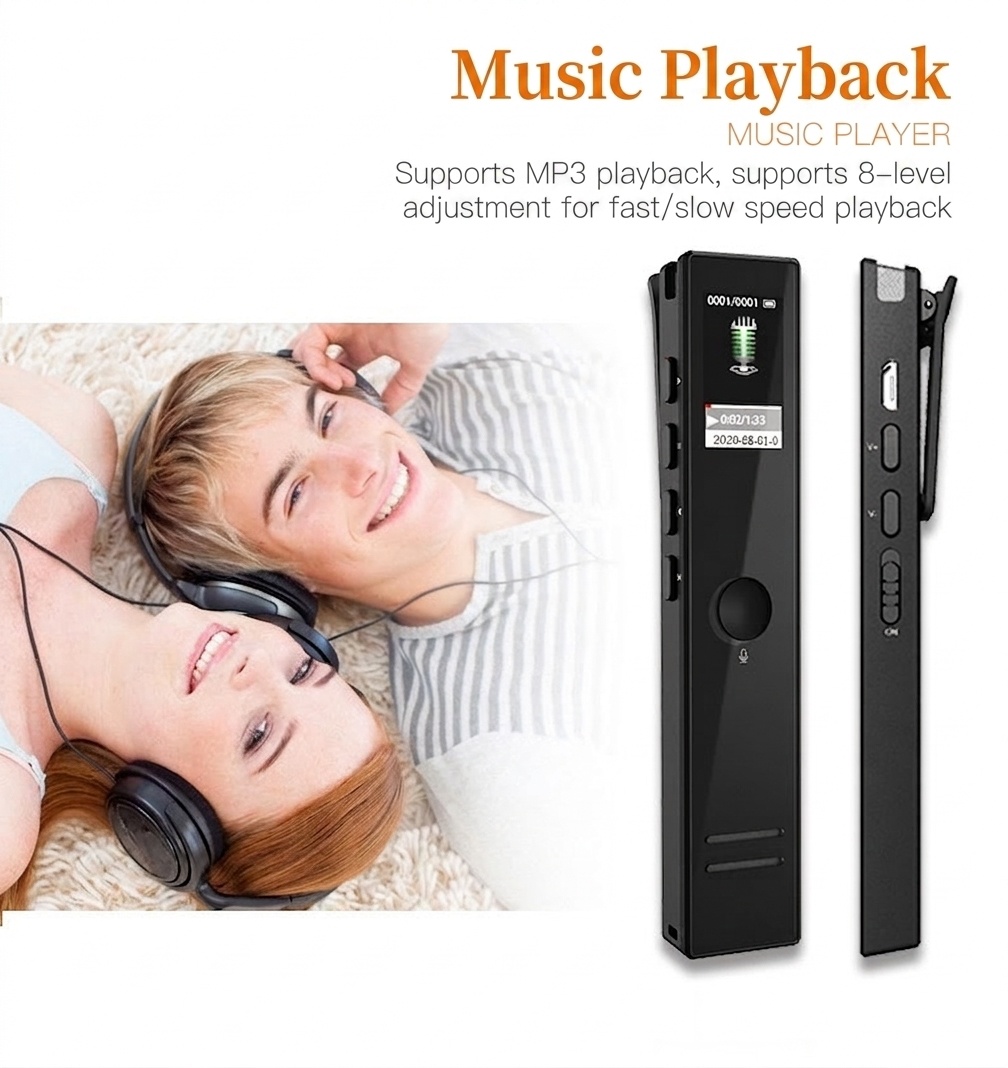 Grabadora de voz digital compacta con pantalla LED HD, reproducción de MP3, reducción de ruido inteligente, 13 horas de autonomía de batería, N8S negra
