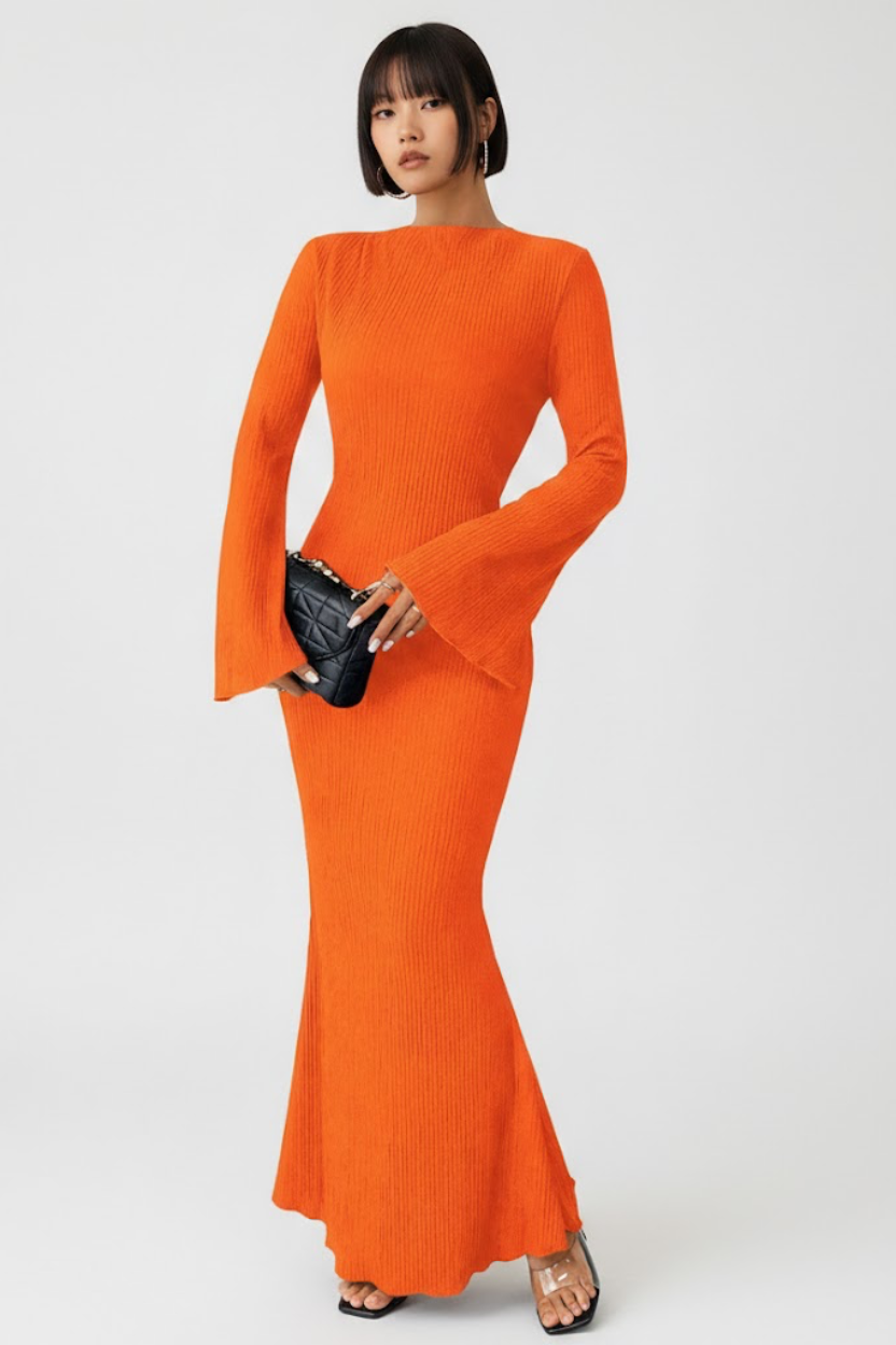 Flare Sleeve Slim-Fit Bodycon Dress GWC-00001