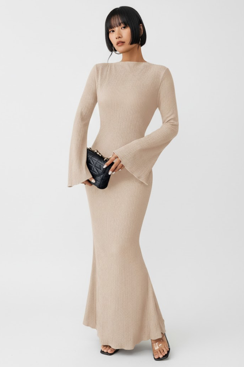 Flare Sleeve Slim-Fit Bodycon Dress GWC-00001