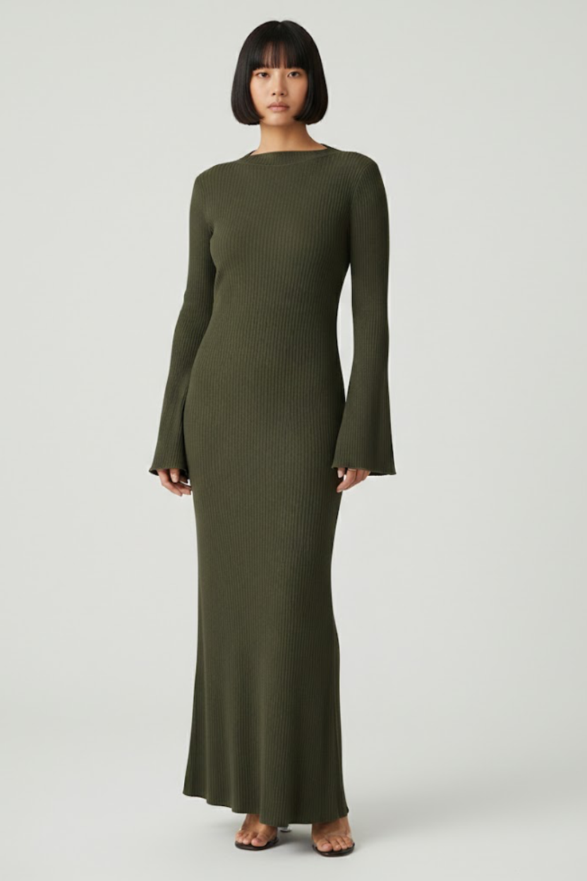 Flare Sleeve Slim-Fit Bodycon Dress GWC-00001