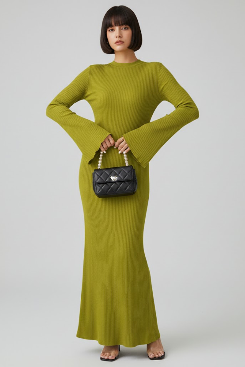 Flare Sleeve Slim-Fit Bodycon Dress GWC-00001