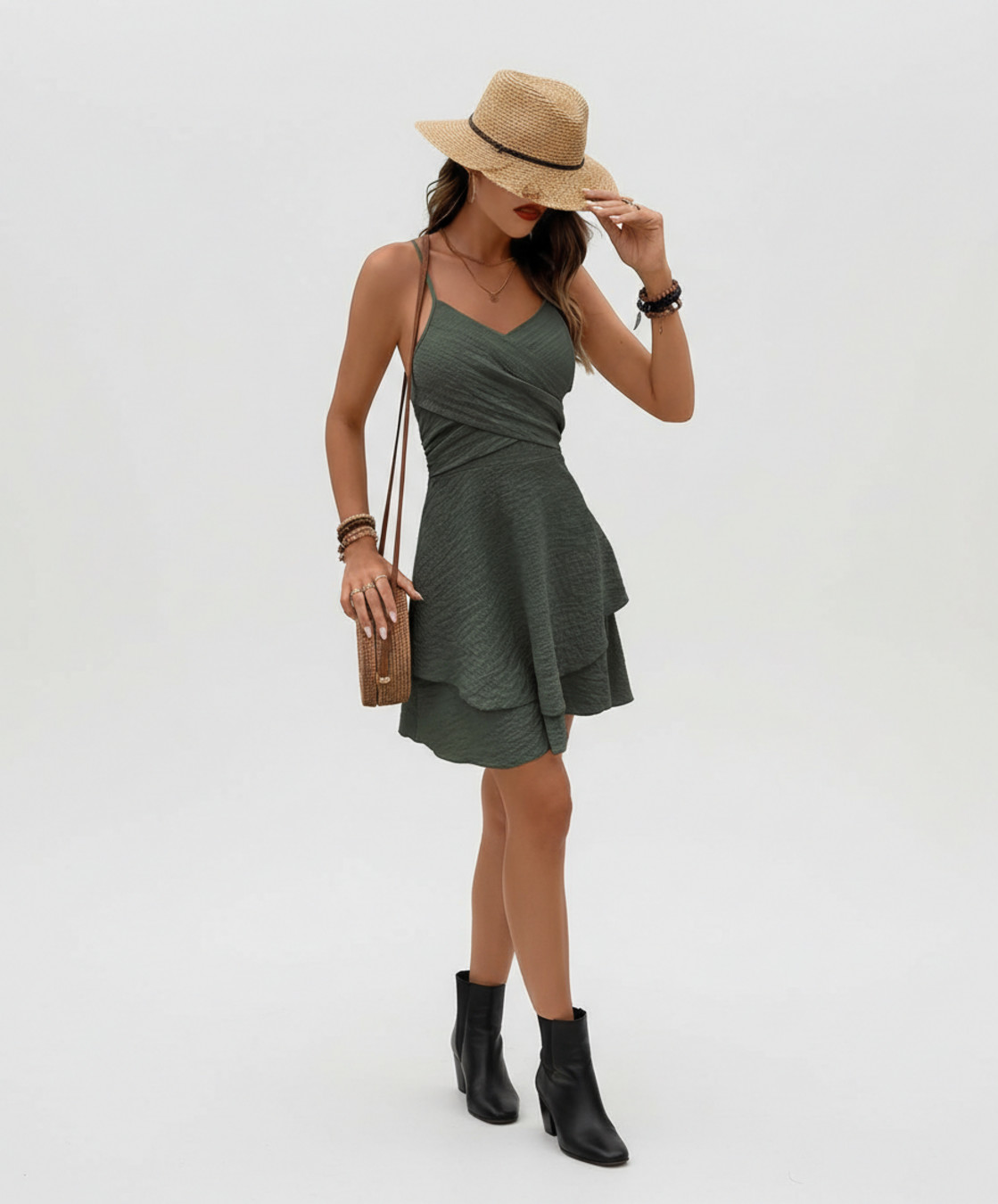 Olijfgroene polyester werkjurken maat L GWC-00004