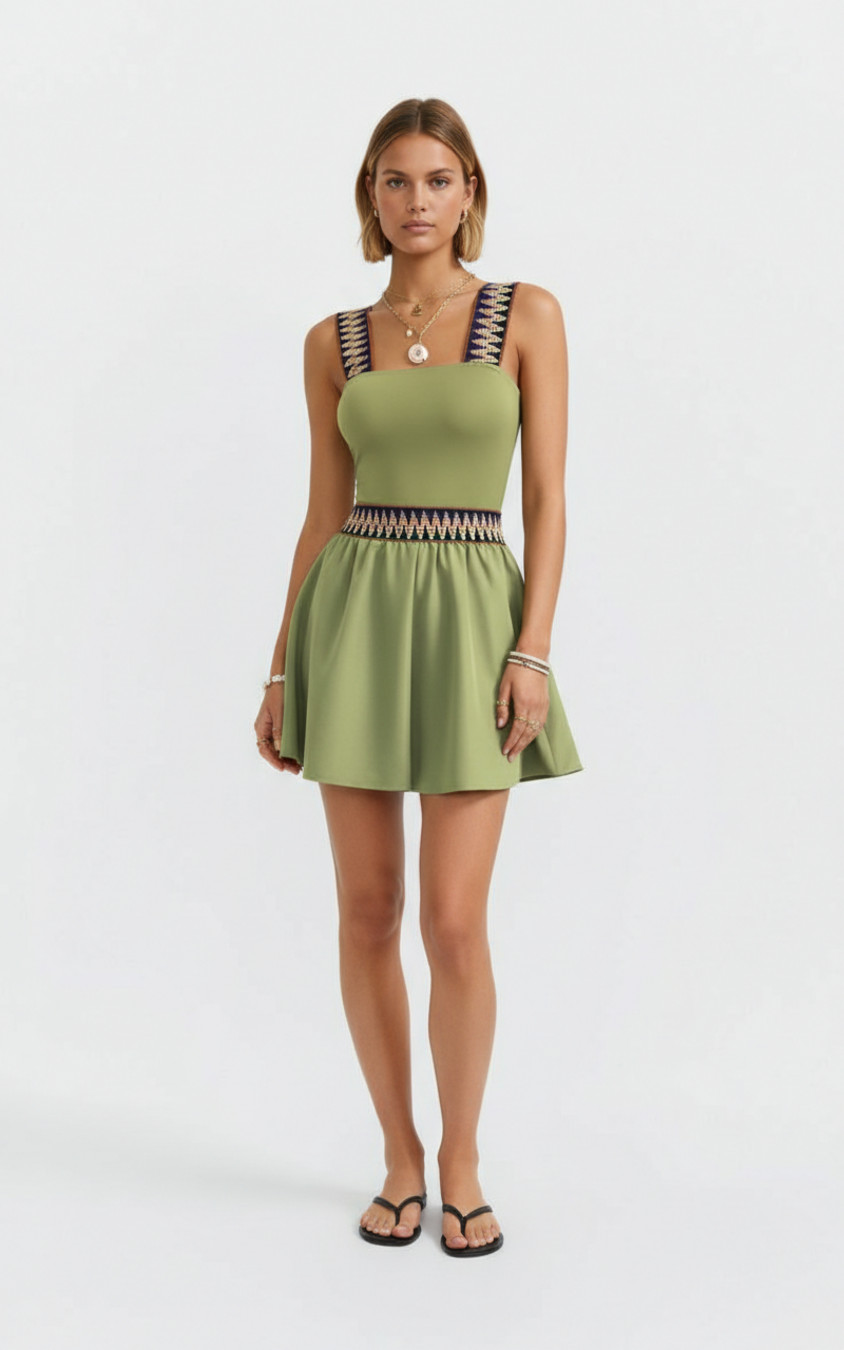 Vestidos de fiesta de poliéster (fibra de poliéster) de seda verde leche de frijol L GWC-00018