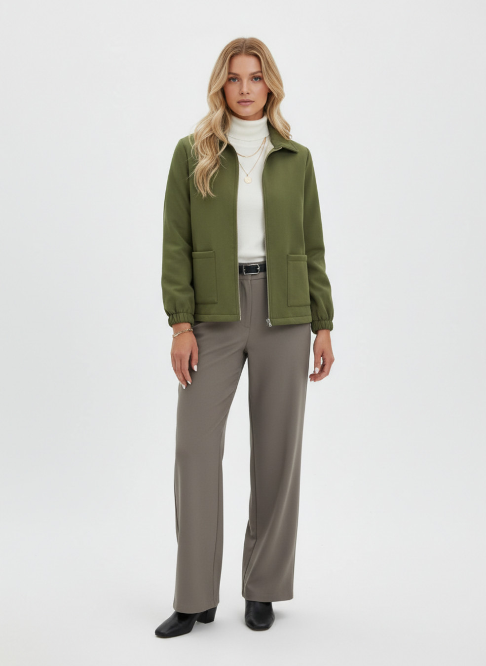 Prenda exterior de fiesta de poliéster tejido (fibra de poliéster) verde militar L GWC-00003